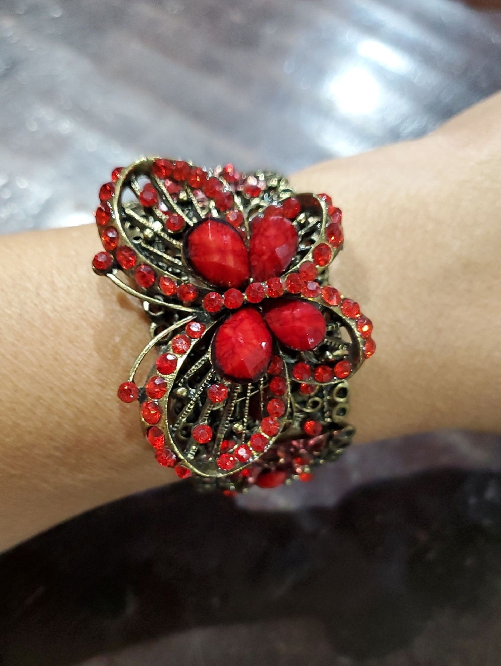 Red Gems Butterfly Cuff Bracelet - Women Jewelry